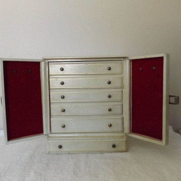 50s/60s Extra Large Jewelry Box Trunk With Six Tiers - Picture 5 of 16